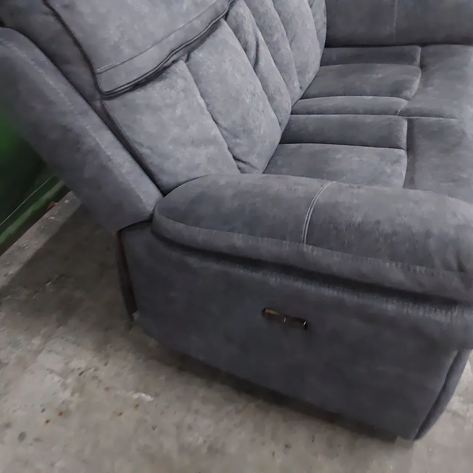 DESIGNER POWER RECLINING TWO SEATER SOFA GREY MACAU FABRIC WITH BLACK PIPING 