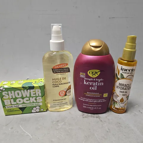 APPROXIMATELY 13 ASSORTED HEALTH & BEAUTY ITEMS TO INCLUDE - KERATIN OIL SHAMPOO , SHOWER BLOCKS ETC