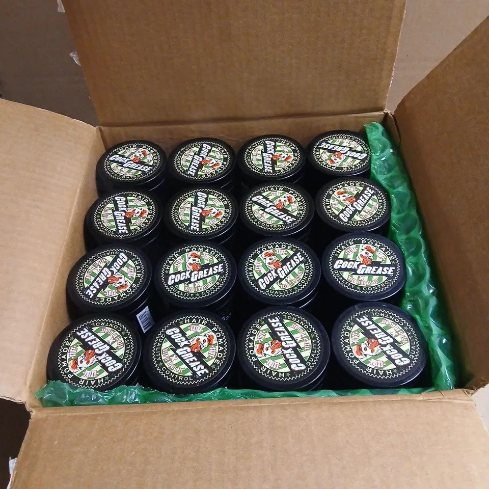 BOX OF APPROXIMATELY 45 X COCK GREASE EXTRA STIFF HAIR POMADE 100G