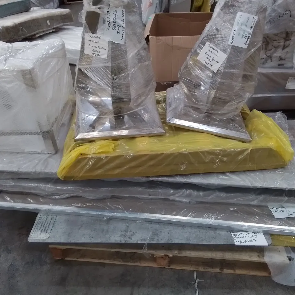 PALLET TO CONTAIN AN ASSORTMENT OF DESIGNER TABLE TOPS AND TABLE BASES