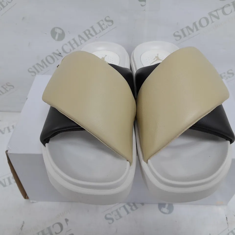 BOXED PAIR OF NIKE JORDANS WOMENS SOPHIA SLIDE IN WHITE/BLACK - UK 5.5