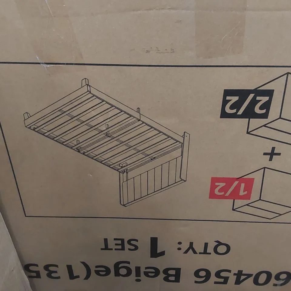 BOXED UPHOLSTERED STORAGE BED - BEIGE // SIZE: 135 X 190cm (2 BOXES)