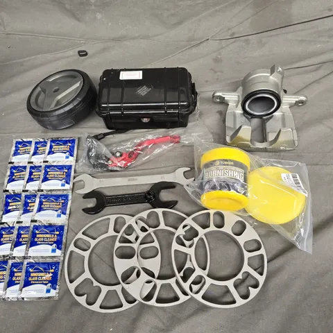 APPROXIMATELY 8 ASSORTED AUTO ITEMS TO INCLUDE BIKE BRAKE, GLASS CLEANER, AND WRENCHES ETC. - COLLECTION ONLY 