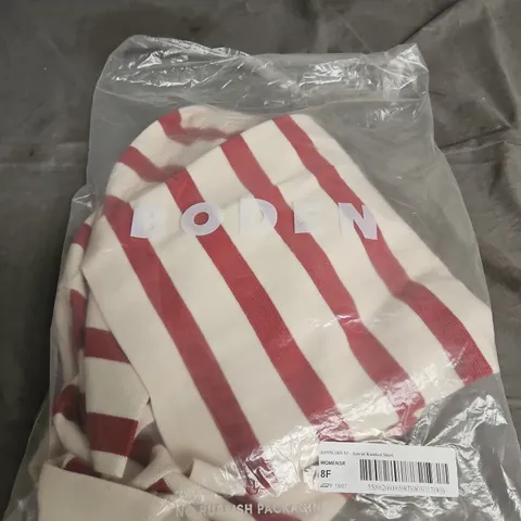BODEN ASTRID KNITTED SHIRT – WOMEN'S RED & WHITE STRIPED KNIT SIZE M