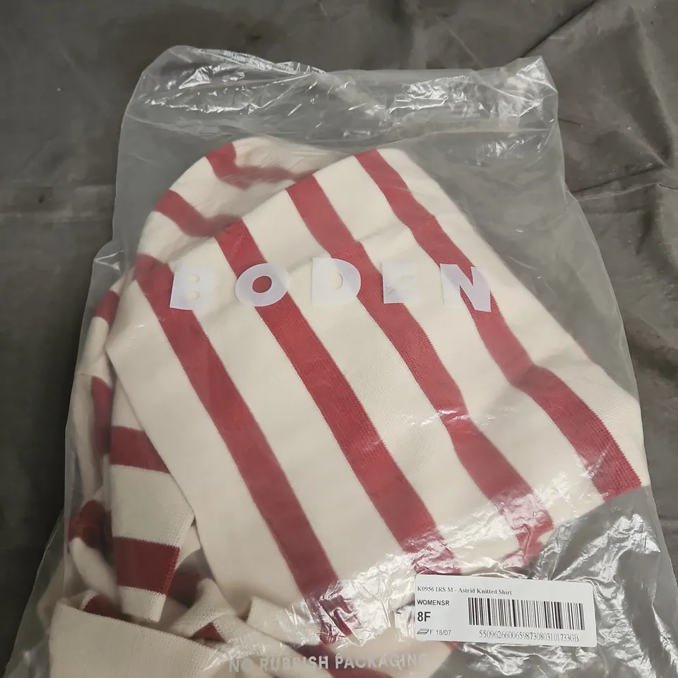 BODEN ASTRID KNITTED SHIRT – WOMEN'S RED & WHITE STRIPED KNIT SIZE M