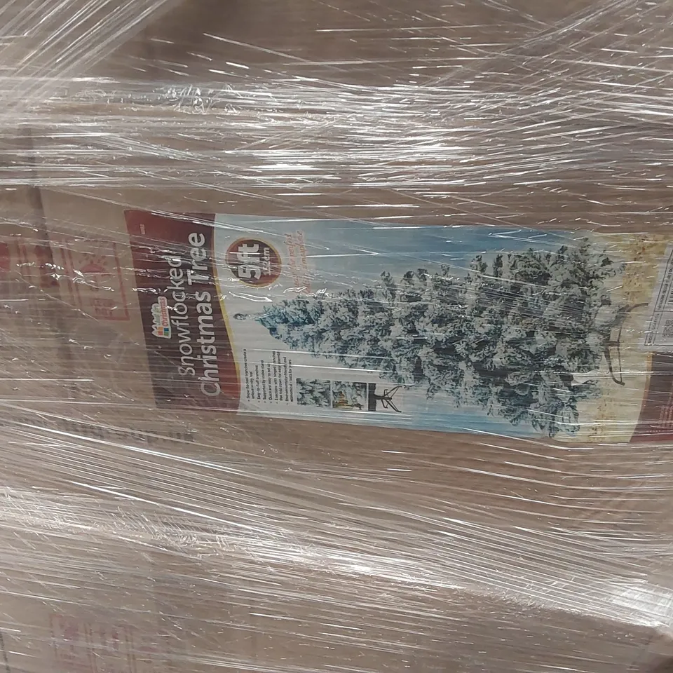 PALLET CONTAINING A VERY LARGE QUANTITY OF ARTIFICIAL SNOW FLOCKED CHRISTMAS TREES
