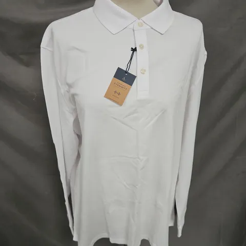 CHARLES TYRWHITT SOLID LONG SLEEVE PIQUE POLO IN WHITE SIZE XL