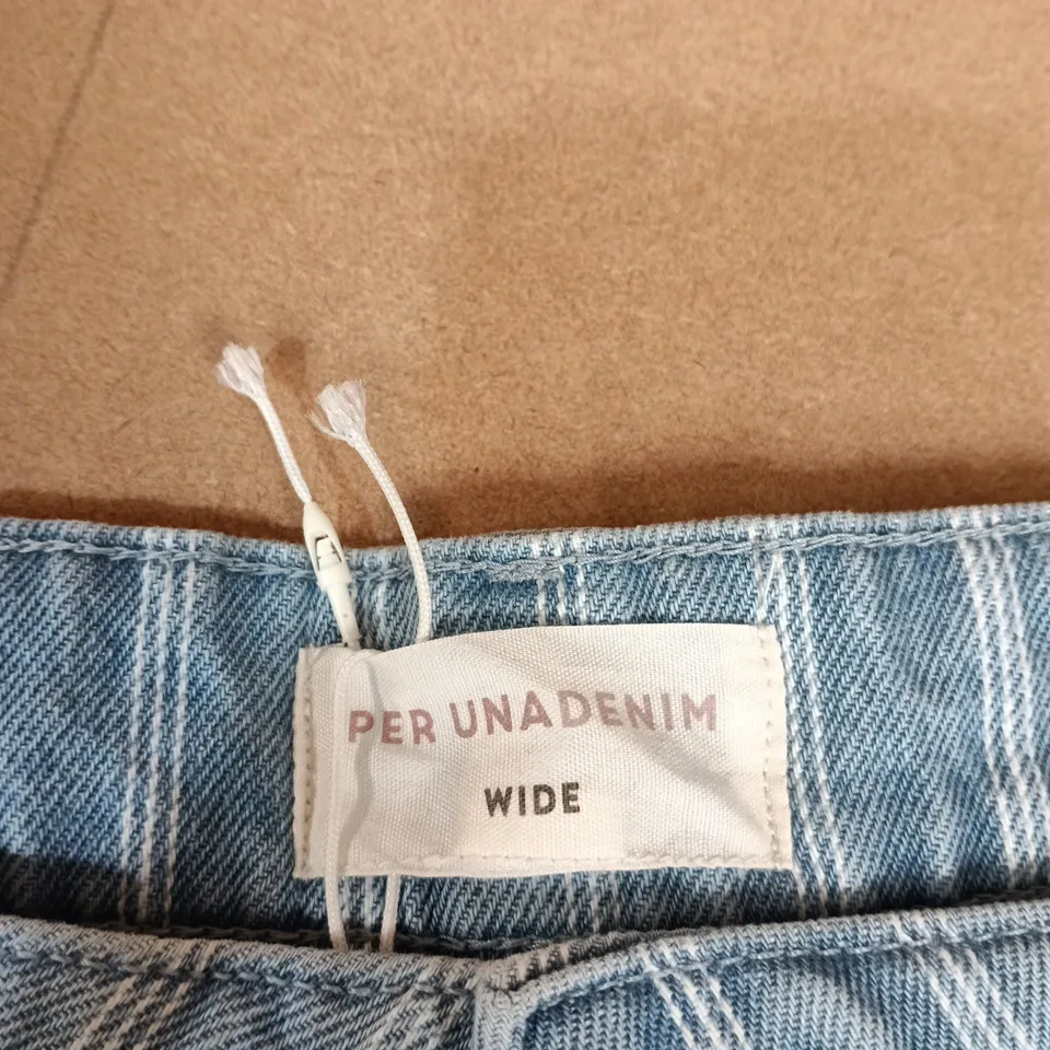 PER UNA DENIM JEANS – UK 14 REGULAR LENGTH, PINSTRIPE LIGHT BLUE