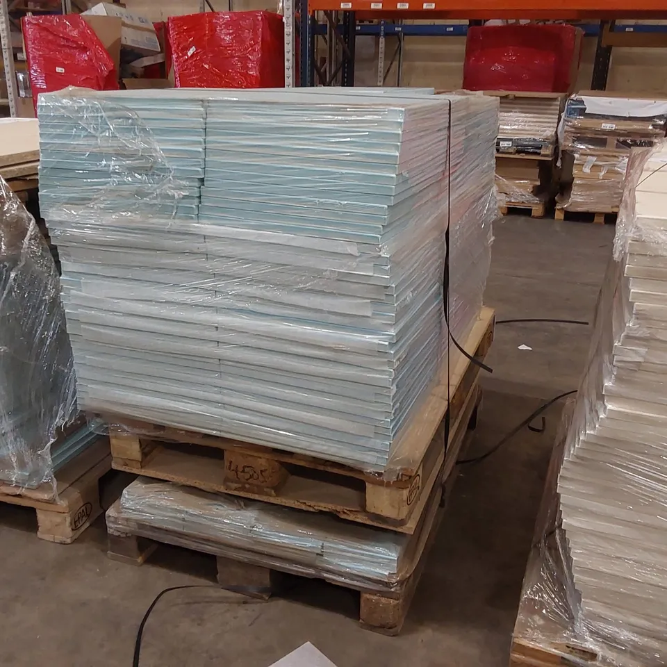 PALLET OF APPROXIMATELY 140 BRAND NEW IVORY CREAM GLOSS KITCHENS/BEDROOM REPLACEMENT CABINET DOOR/DRAWER/END PANELS IN ASSORTED SIZES TO INCLUDE;