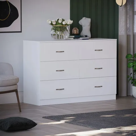 BOXED MAYBERY 6-DRAWER WIDE CHEST OF DRAWERS, BEDROOM DRESSER & STORAGE CABINET (2 BOXES)