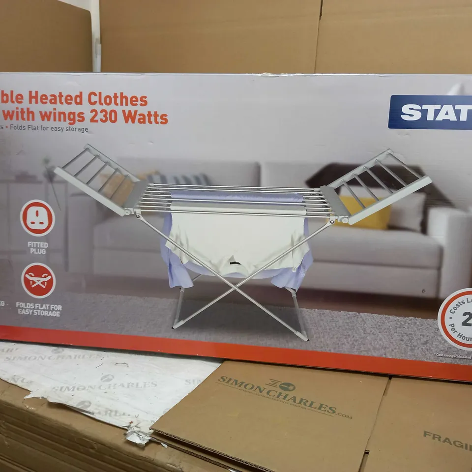 BOXED PORTABLE HEATED CLOTHES AIRER WITH WINGS 230 WATTS
