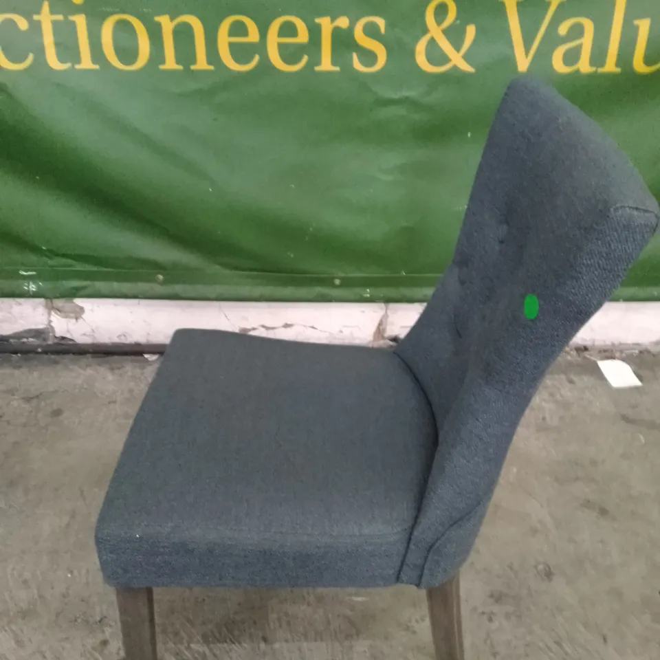BEWLEY SLATE FABRIC BUTTON BACK DINING CHAIR WITH OAK LEGS