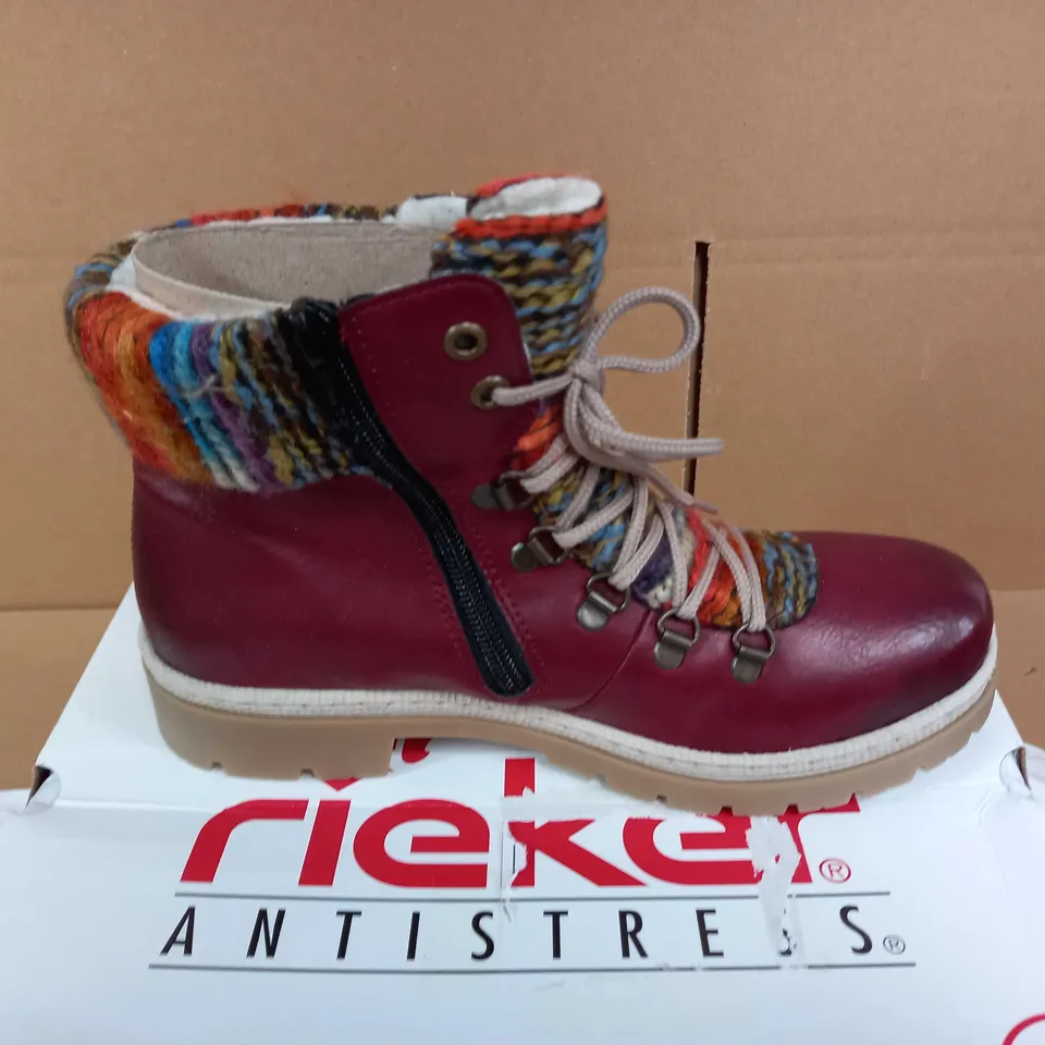 RIEKER LACE UP CUFF BOOTS WINE - UK SIZE 5