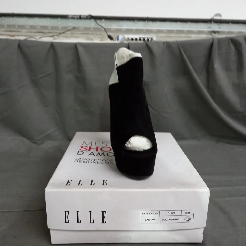 APPROXIMATELY 7 BOXED PAIRS OF ELLE SASHAY HEELED PLATFORM OPEN TOE SHOES IN VARIOUS SIZES 