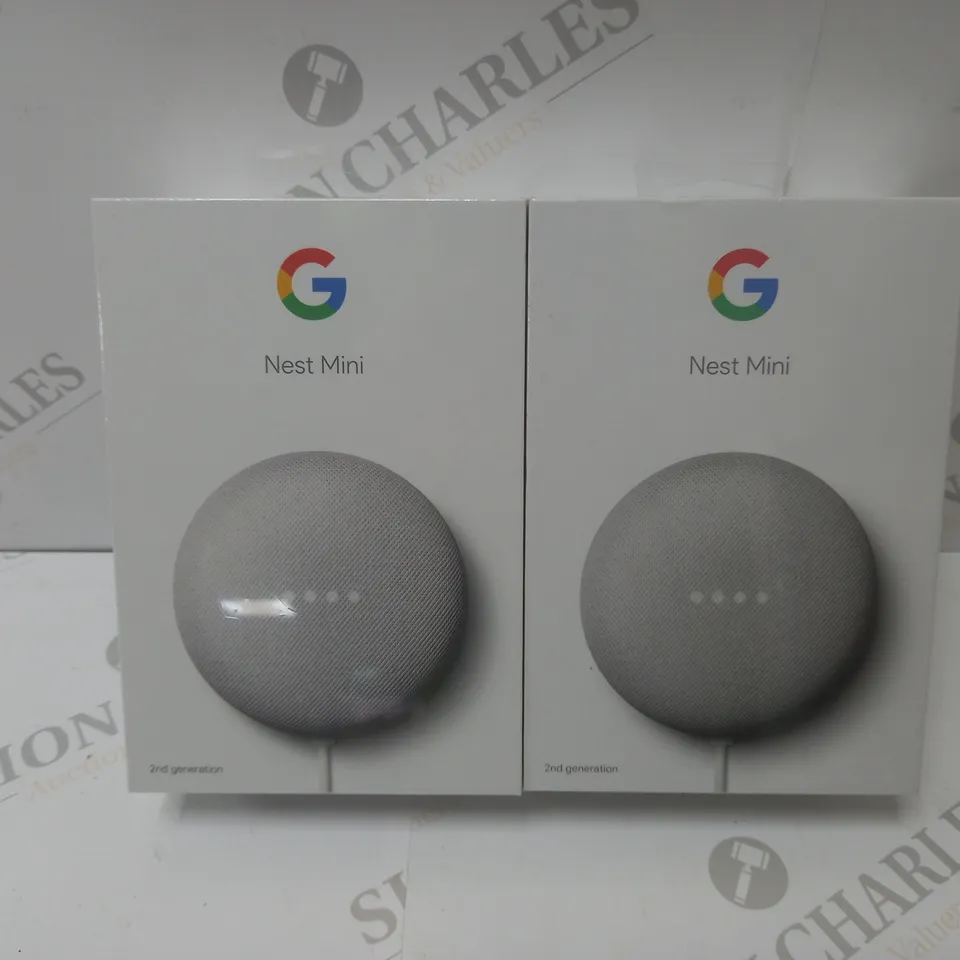 2 BRAND NEW BOXED GOOGLE NEST MINI 2ND GENERATION SMART SPEAKERS - WHITE   