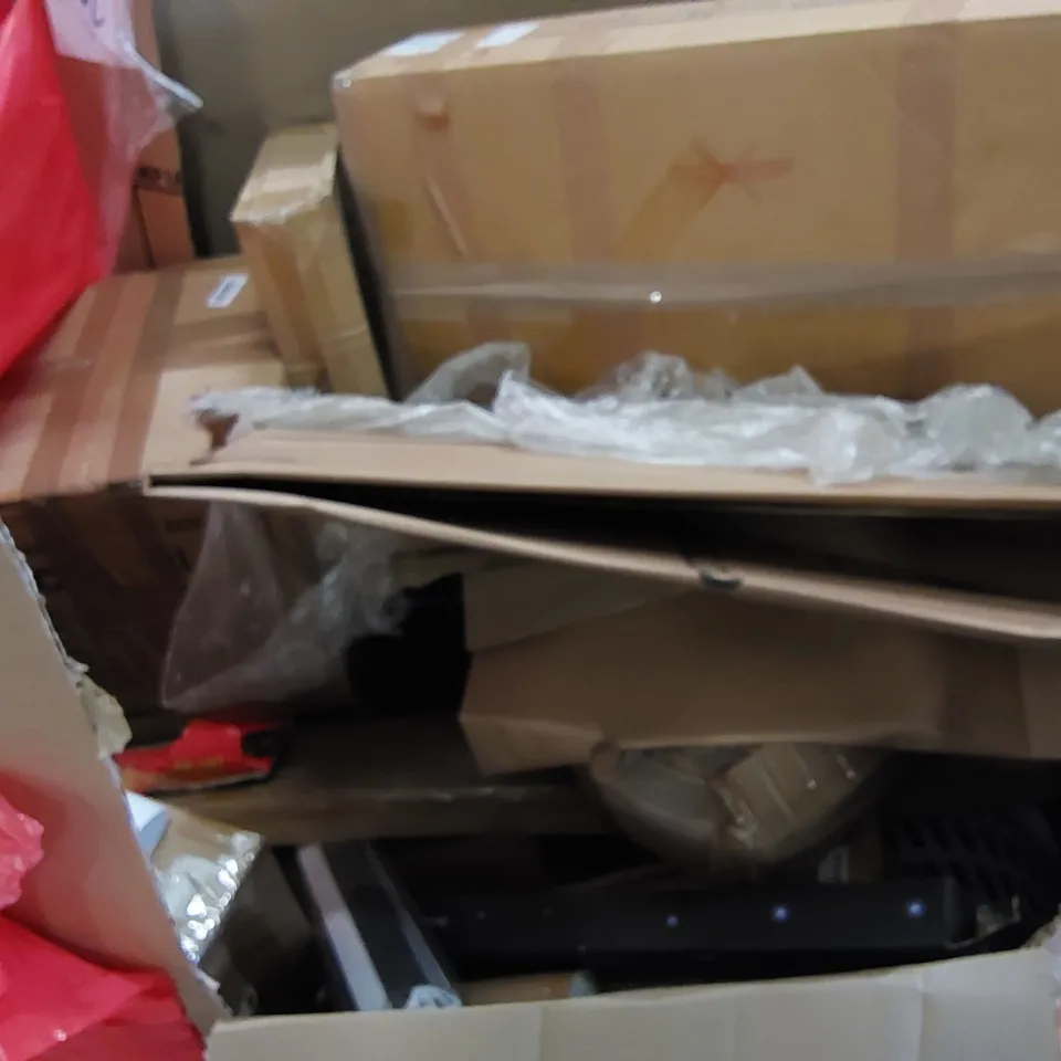 PALLET TO CONTAIN ASSORTED HOUSEHOLD PRODUCTS. INCLUDES AIR FRYER, KIDS GUN TOY, DINING CHAIRS, BLIND, WASHING BASKET, BOXED FURNITURE ETC
