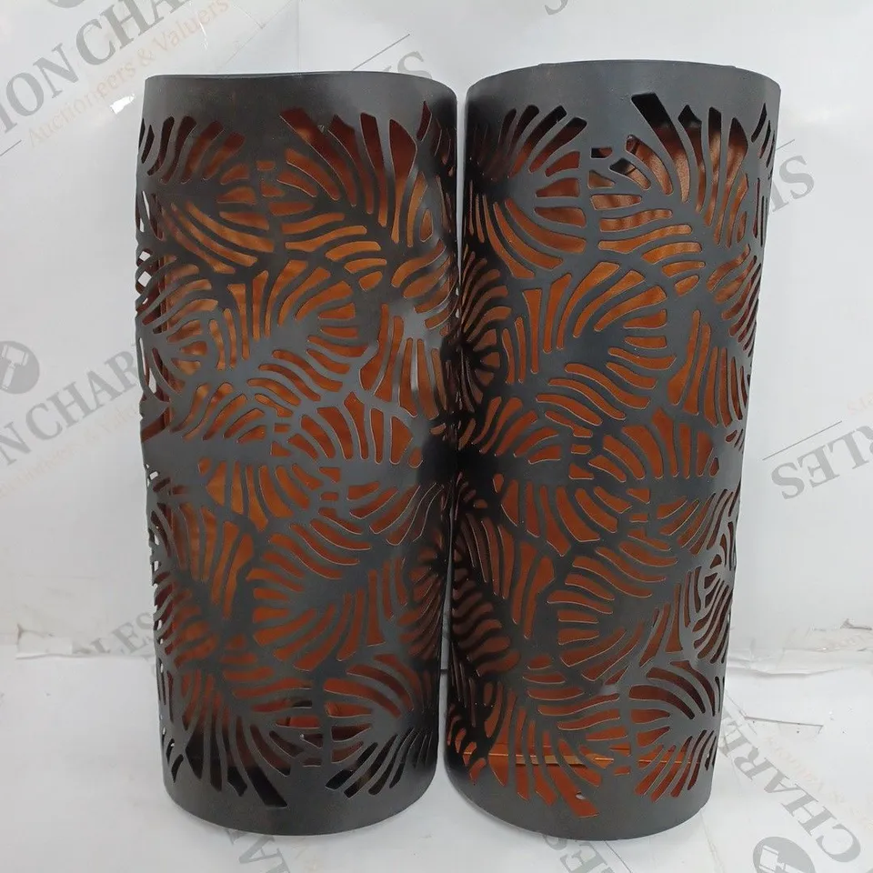 PAIR SOLAR POWERED SEMI-CIRCULAR LANTERNS WITH BLACK LEAF PATTERN