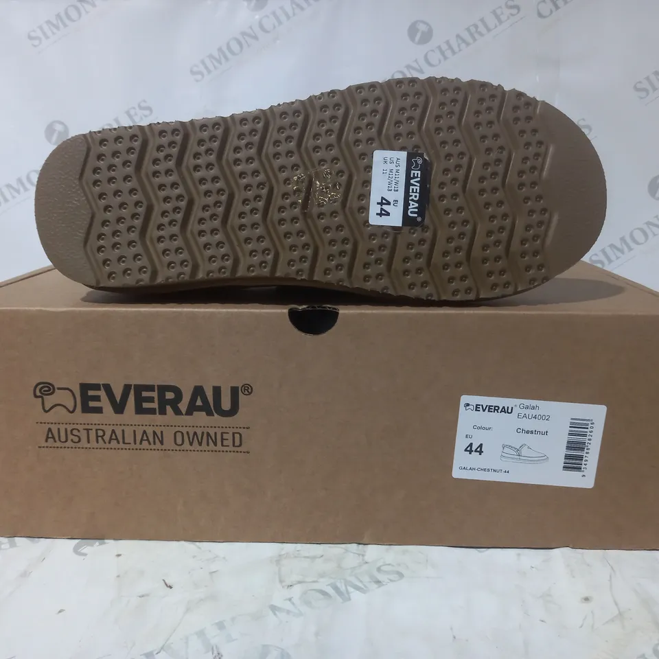 BOXED PAIR OF EVERAU GALAH FAUX FUR LINED LOAFERS IN CHESTNUT UK SIZE 11