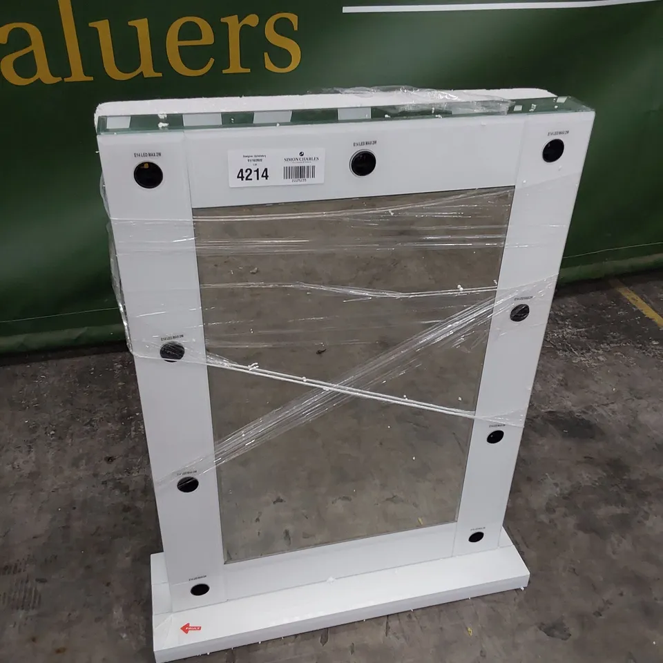 DESIGNER ILLUMINATED WHITE GLASS/ MIRROR FRAMED MIRROR