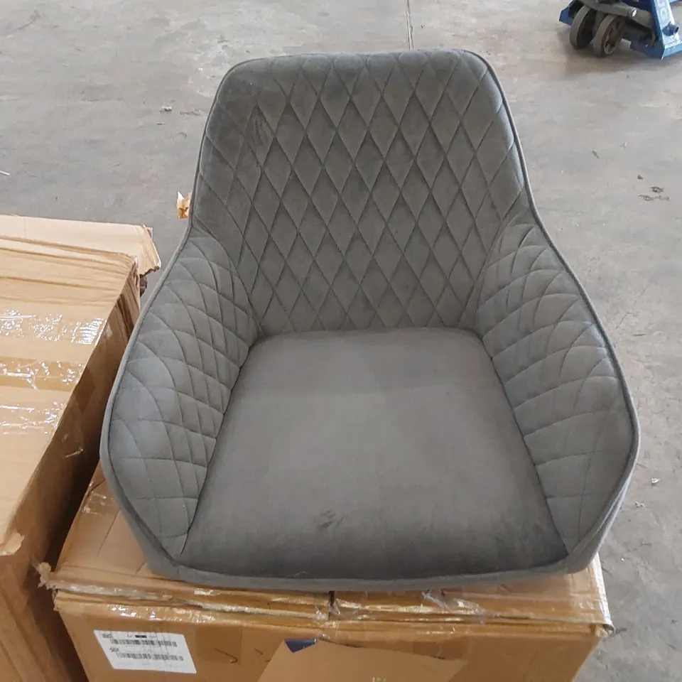 BOXED GREY VELVET UPHOLSTERED DINING CHAIR 