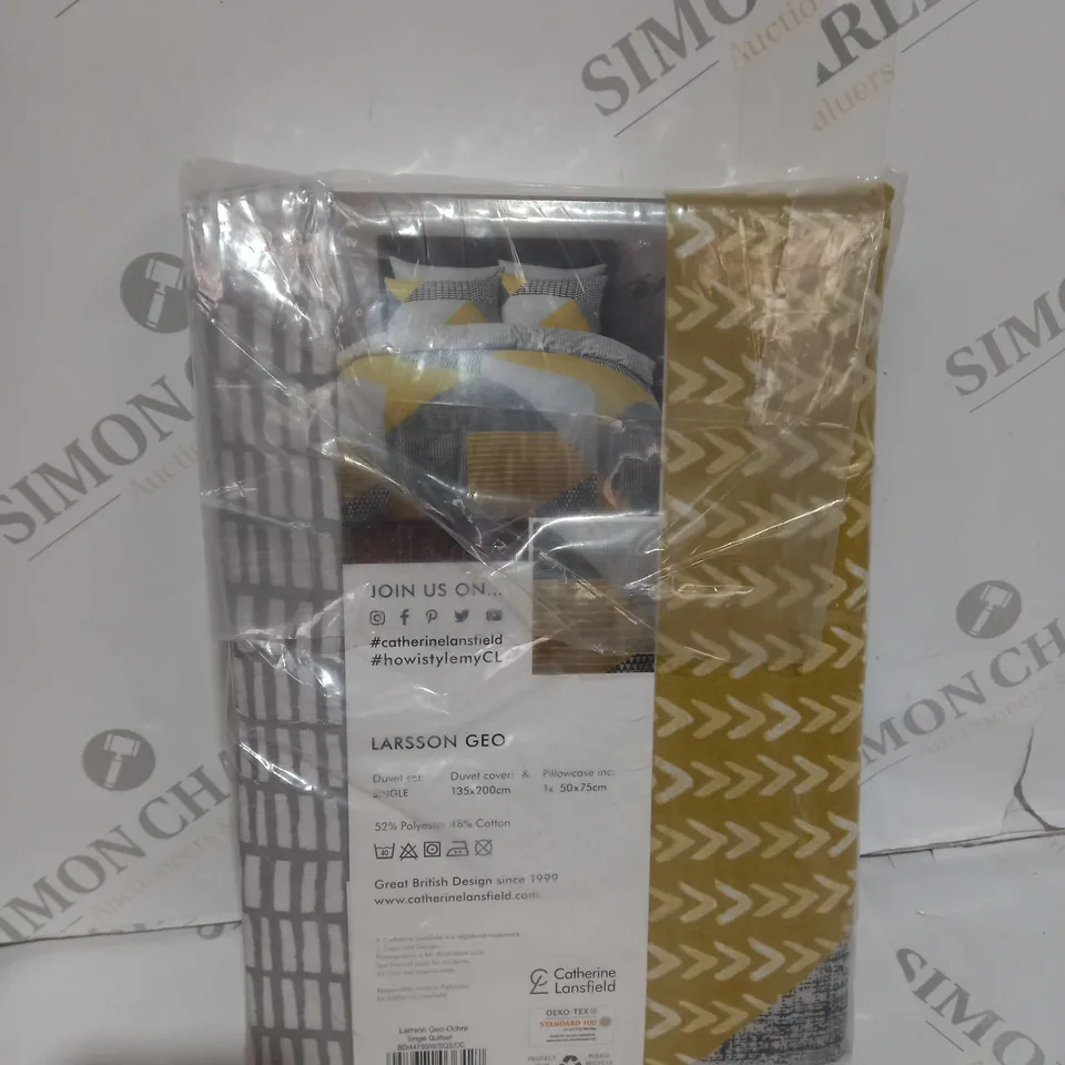 CATHERINE LANSFIELD LARSSON GEO OCHRE REVERSIBLE DUVET COVER AND PILLOWCASE SET