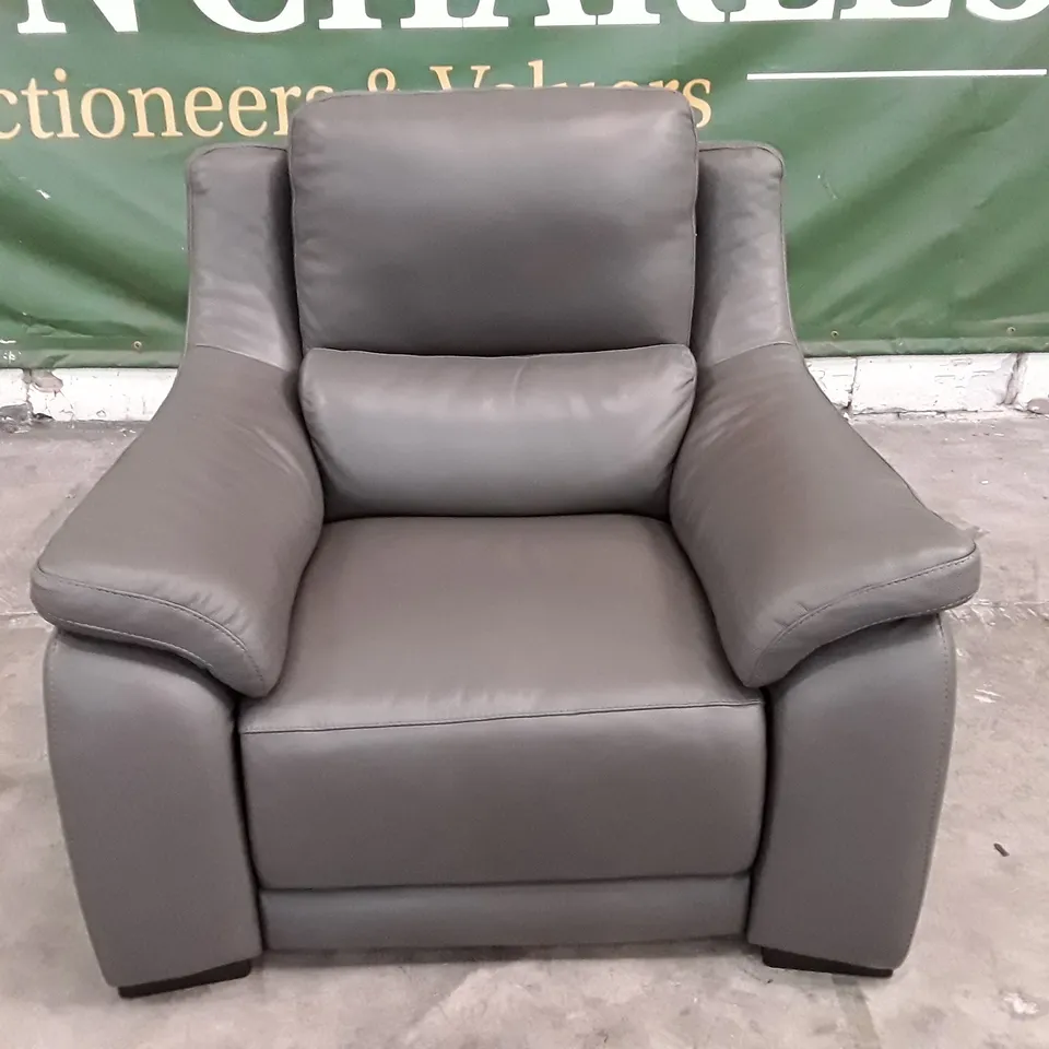 QUALITY ITALIAN DESIGNER DEGANO ELECTRIC RECLINER CHAIR WITH SMALL ARMS - GREY ANTHRACITE LEATHER