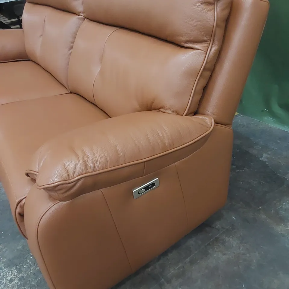 QUALITY DESIGNER ITALIAN MADE LUGANO 3 SEATER ELECTRIC RECLINER LEATHER SOFA - TAN