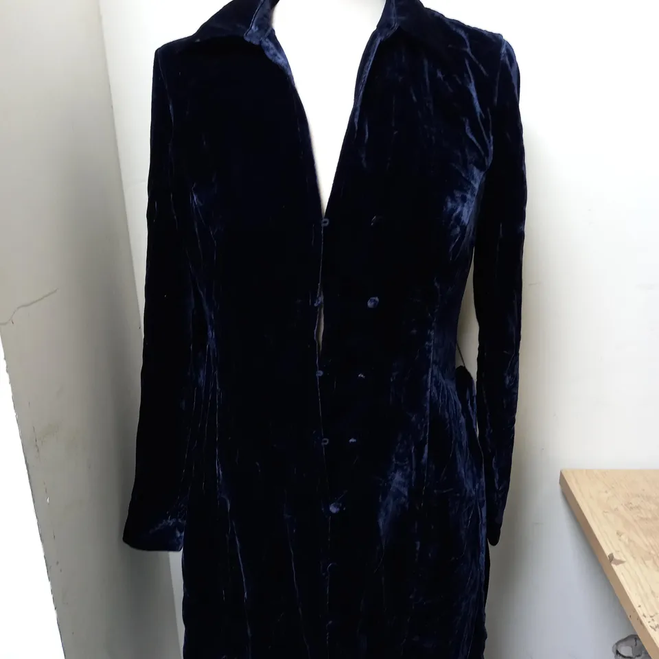WHISTLES VELVET WRAP MINI DRESS IN NAVY - UK 10