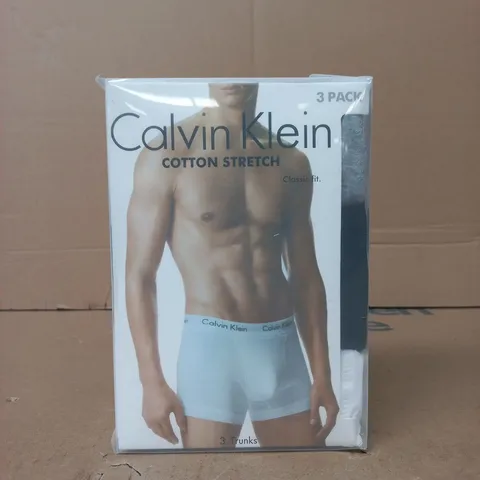 CALVIN KLEIN COTTON STRETCH TRUNKS (3-PACK) IN WHITE/GREY/BLACK SIZE XL