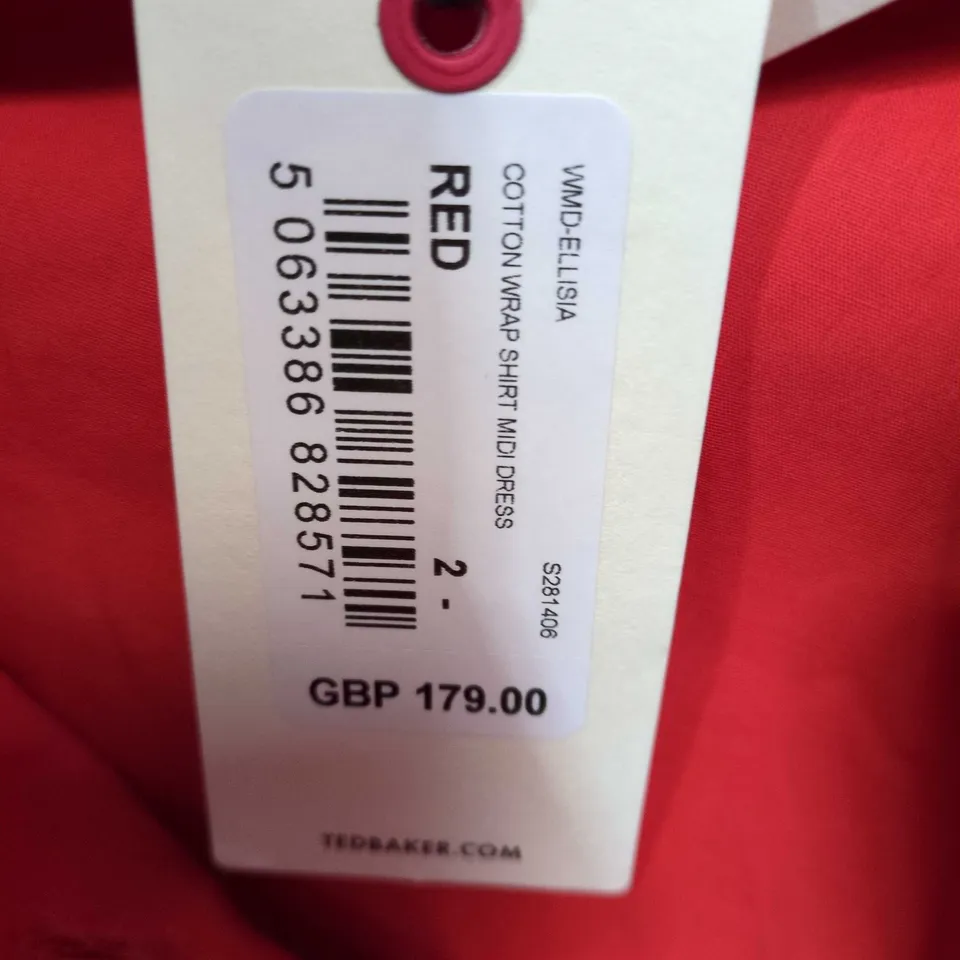 TED BAKER LONDON RED WRAP SHIRT MIDI DRESS - SIZE UNSPEIFIED 