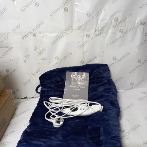 BOXED COZEE HOME VELVETSOFT & SHERPA HEATED WRAP IN NAVY