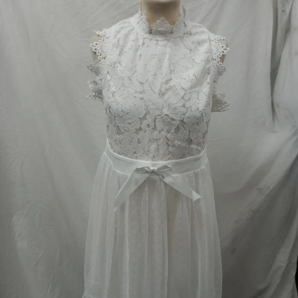 WHITE WEDDING / BRIDESMAIDS DRESS WITH PATTERN ON CHEST