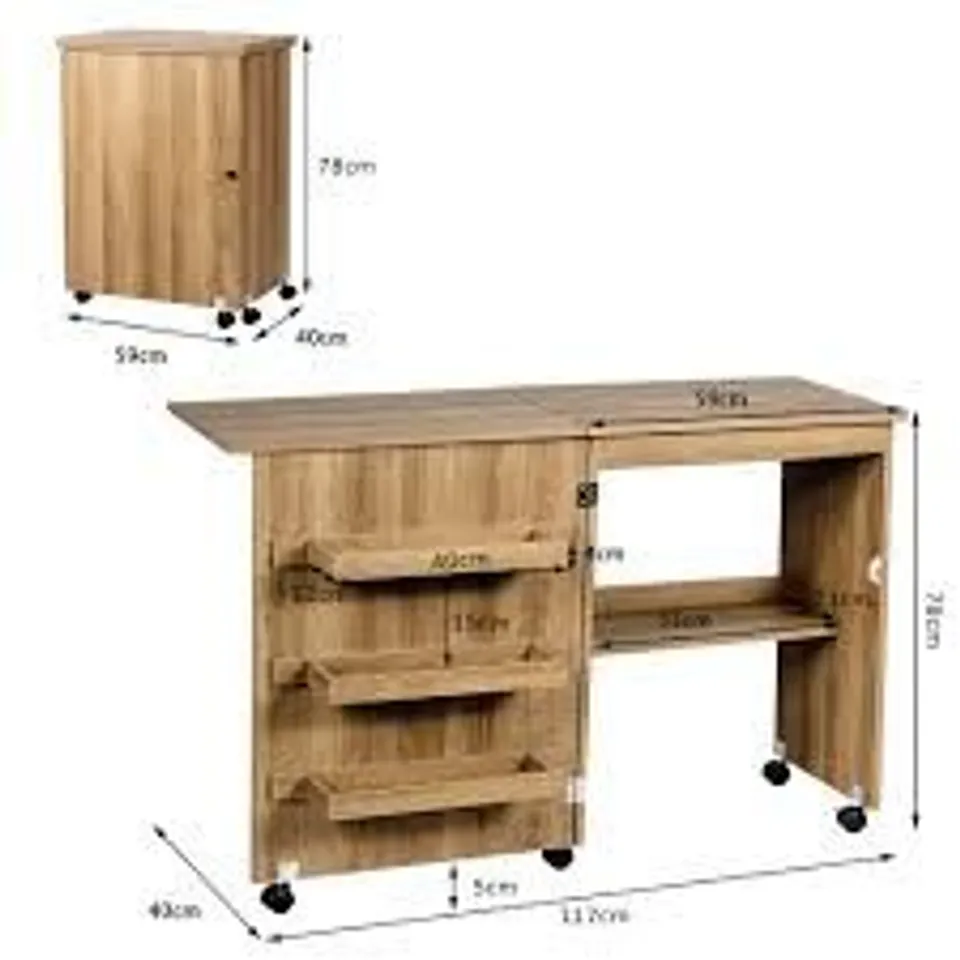 BOXED COSTWAY FOLDING SEWING TABLE WITH STORAGE SHELVES NATURAL