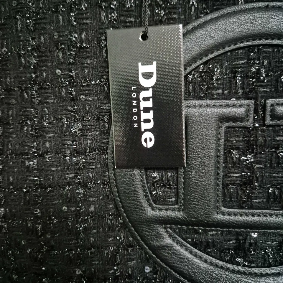 DUNE LONDON HANDBAG – BLACK TEXTURED TOTE WITH LOGO, ONE SIZE