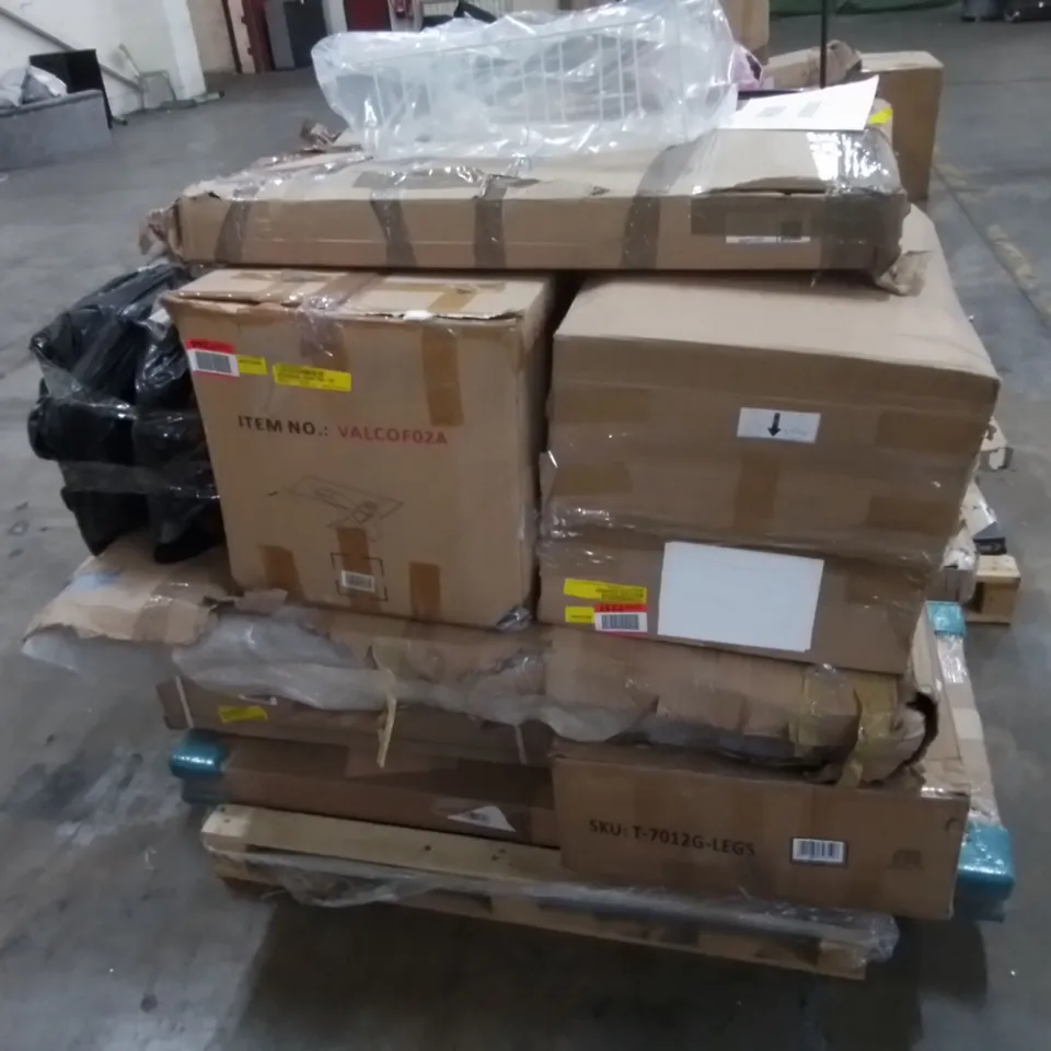 PALLET TO CONTAIN AN ASSORTMENT OF DESIGNER FURNITURE PARTS. 