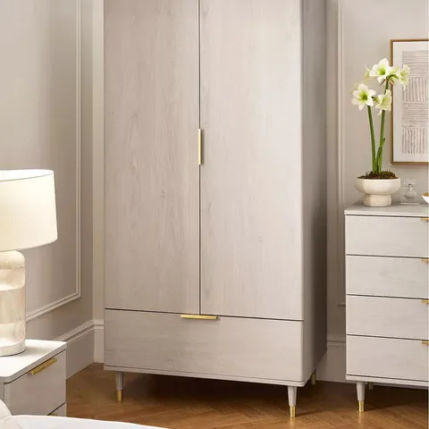 BOXED ENNA 2 DOOR, 1 DRAWER WARDROBE - GREY OAK (2 BOXES)