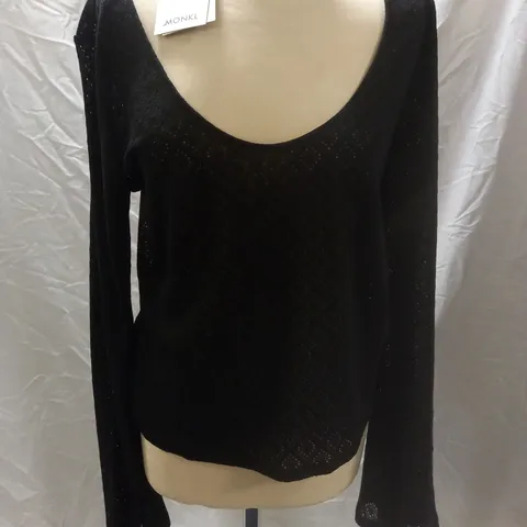 MONKL LACE CREW NECK LONG SLEEVE TOP, BLACK - SIZE XL