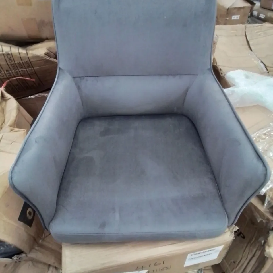 A BOXED PAIR OF GREY FABRIC UPHOLSTERED DINING CHAIRS