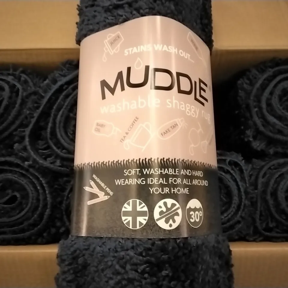 8x BRAND NEW MUDDLE WASHABLE SHAGGY RUGS - NAVY, 80 x 120cm