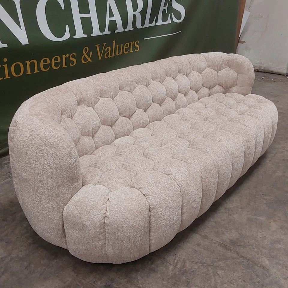 QUALITY DESIGNER HUIT OCTO 3 SEATER GLAM FABRIC SOFA - SAND