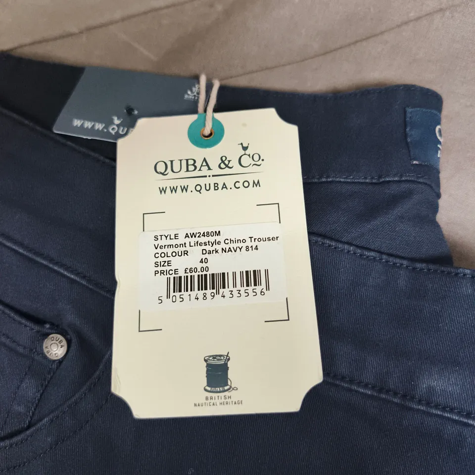 QUBA & CO VERMONT LIFESTYLE CHINO TROUSERS – DARK NAVY, UK SIZE 40
