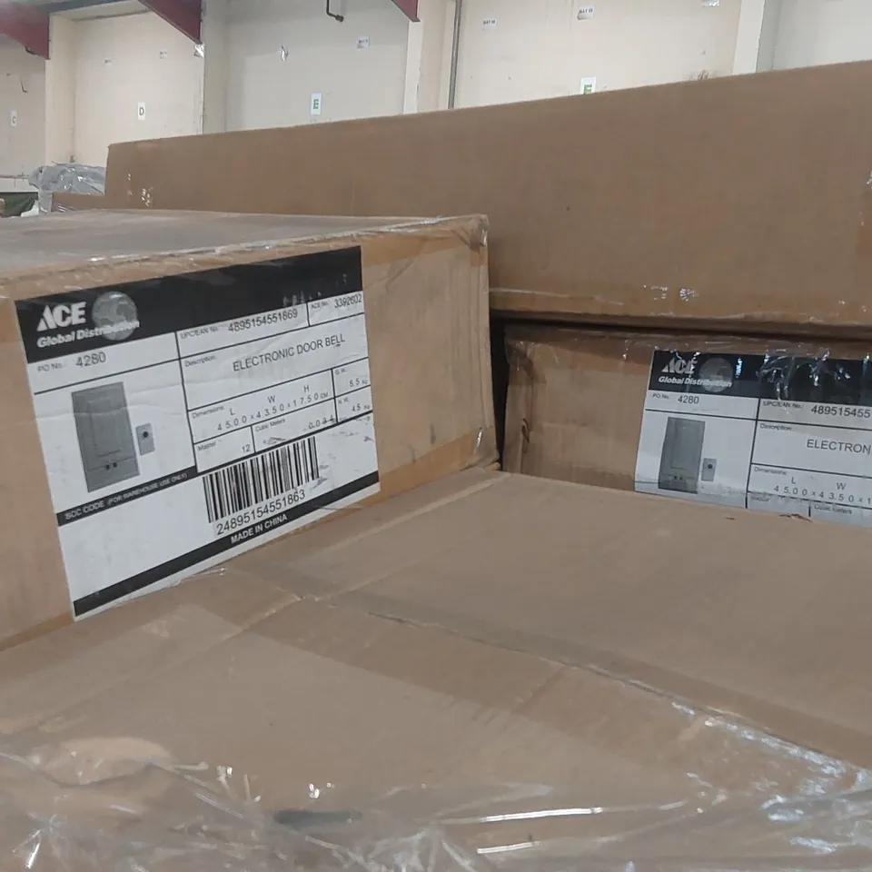 PALLET CONTAINING A LARGE QUANTITY OF ELECTRONIC DOORBELLS AND ASSORTED FURNITURE ITEMS ECT