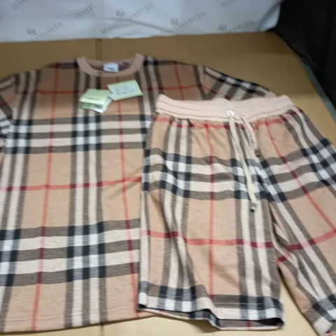 BURBERRY CHECK SILK WOOL JACQUARD SHORTSUIT - L