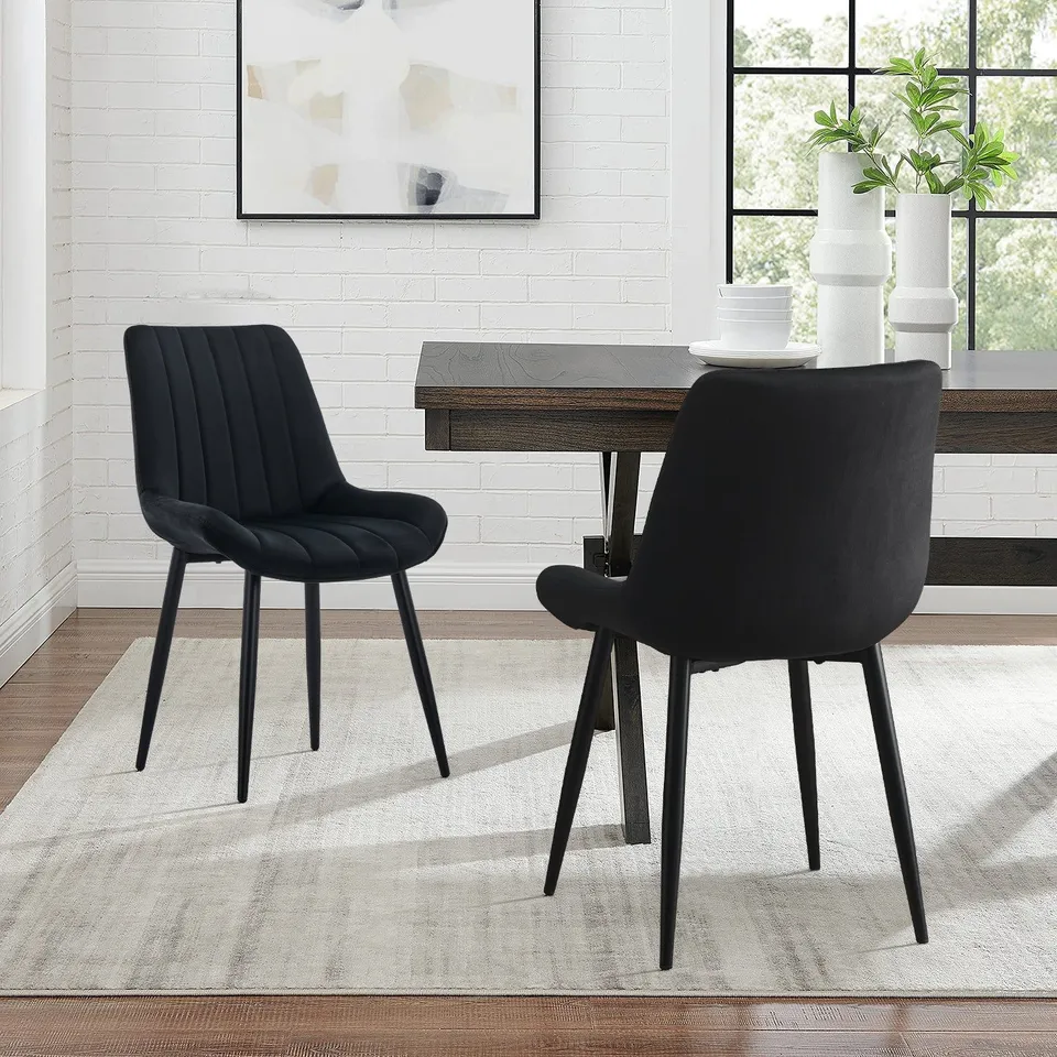 BOXED PAIR OF CLARA BLACK VELVET DINING CHAIRS