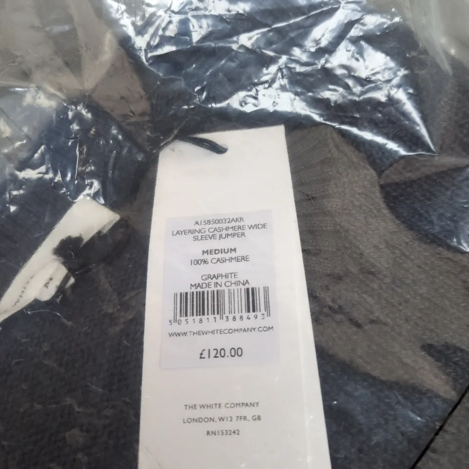 THE WHITE COMPANY CASHMERE WIDE SLEEVE JUMPER GRAPHITE MEDIUM JUMPER BAGGED