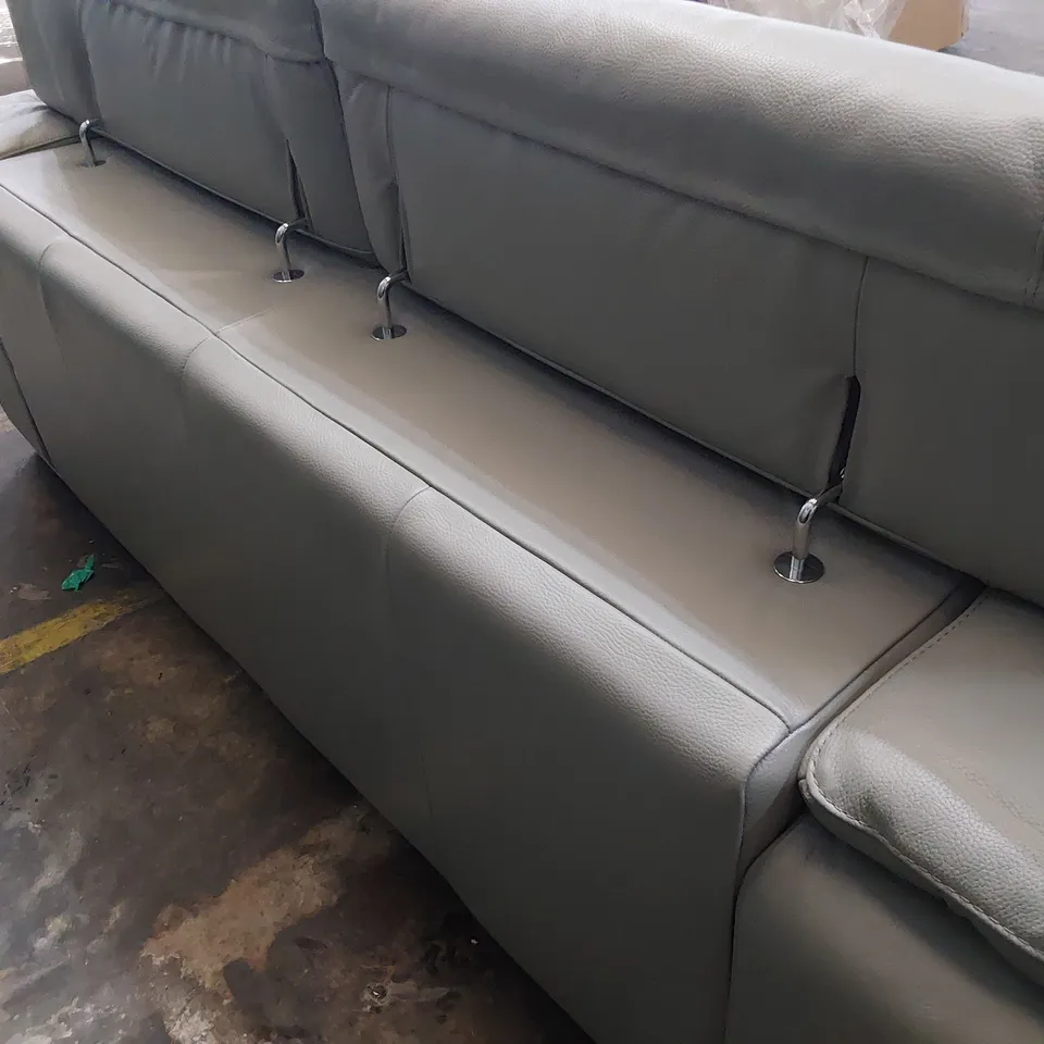 QUALITY ITALIAN DESIGNER MELO THREE SEATER SOFA LIGHT GREY LEATHER 