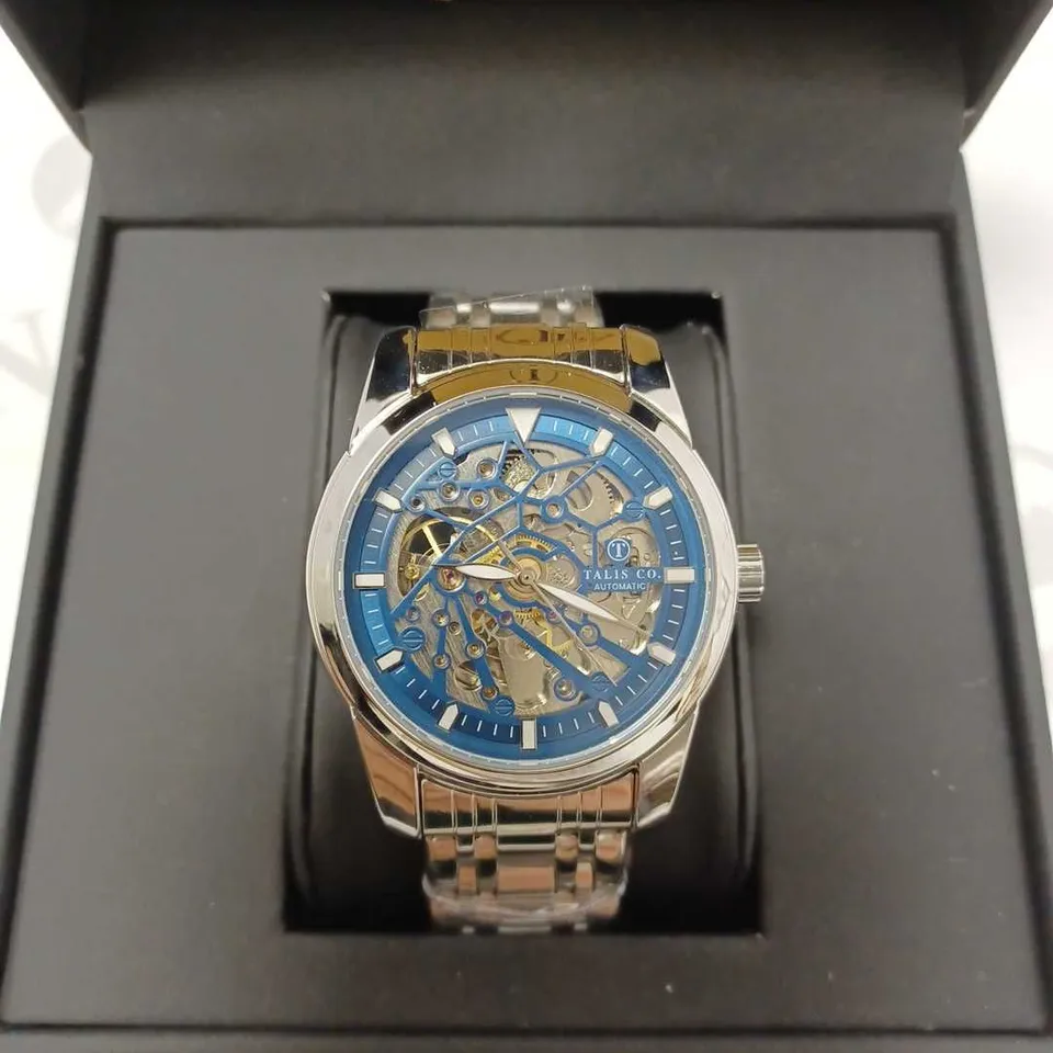 TALIS CO. AUTOMATIC BLUE SKELETON WRISTWATCH 
