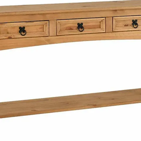 BOXED CORONA 3 DRAWER CONSOLE TABLE WITH SHELF - DISTRESSED WAXED PINE (1 BOX)