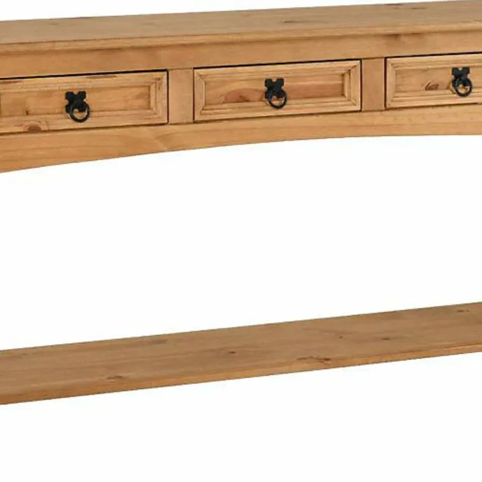 BOXED CORONA 3 DRAWER CONSOLE TABLE WITH SHELF - DISTRESSED WAXED PINE (1 BOX)