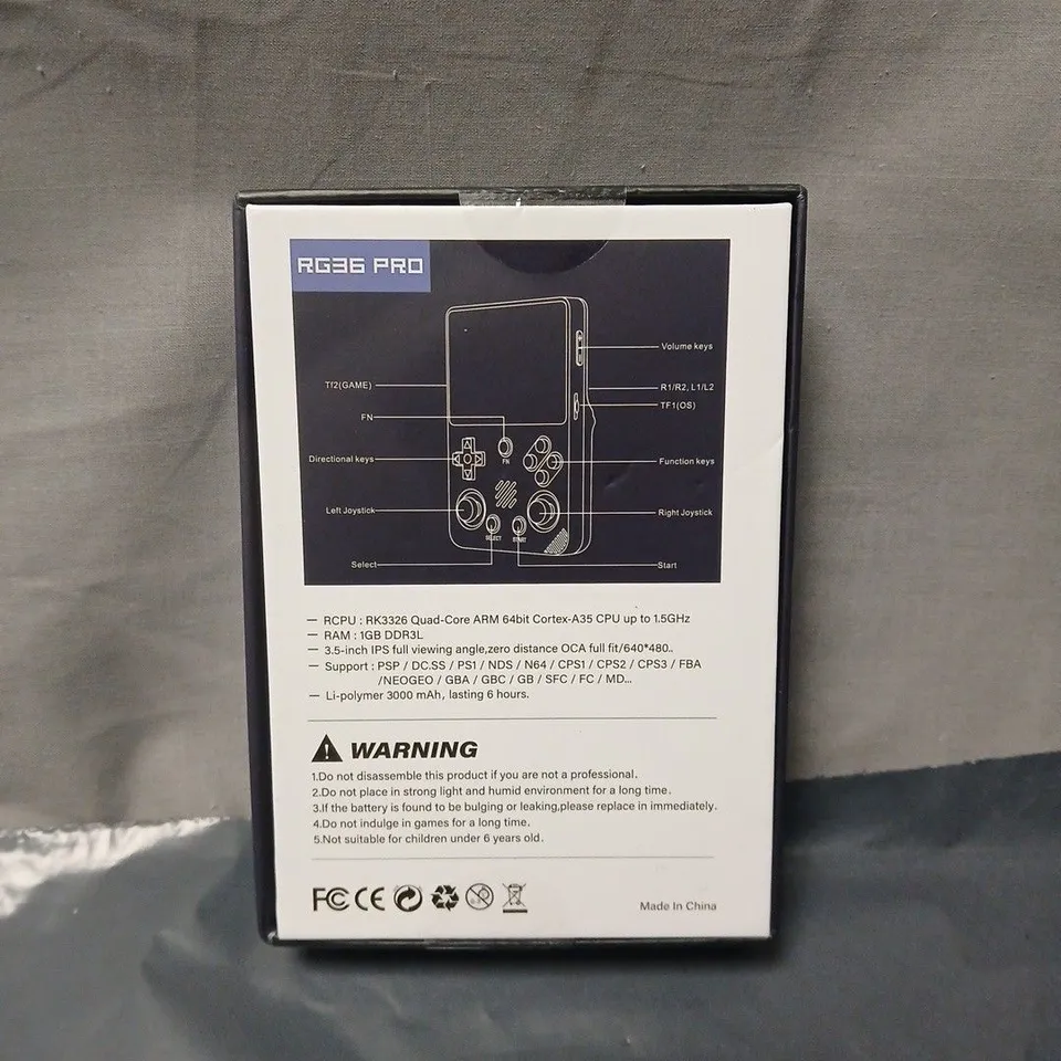 BOXED RG36 PRO HANDHELD GAMES CONSOLE